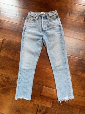 Agolde Light Wash High-Rise Straight Jeans with Raw Hem